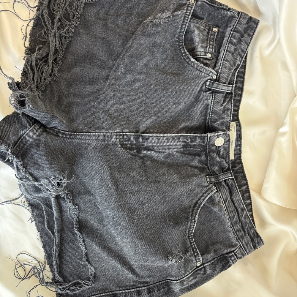 Topshop Distressed Black Denim Shorts